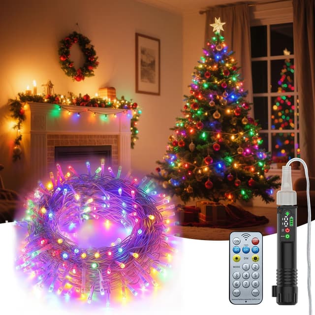 Detalle de Electight Battery Fairy Lights (USB Rechargeable) – 20m, 200 LED Twinkle String Lights with Remote, 8 Modes & Timer, IP44 Waterproof