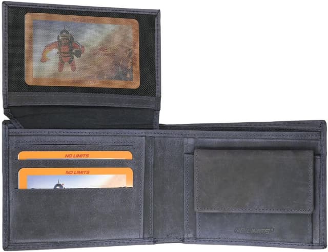 Thumbnail 6 de No Limits Classico portefeuille homme bifold en cuir véritable effet vieilli bleu marine avec porte-monnaie et fenêtre