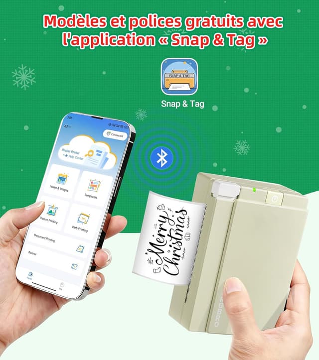 Detalle de ORGBRO Mini Imprimante X3 thermique Bluetooth portable (papier thermique inclus) vert olive