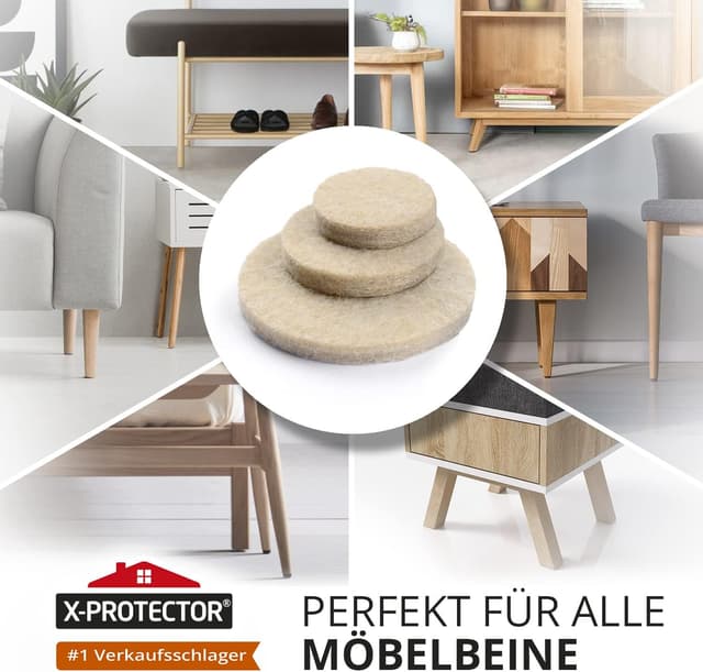 Detalle de X-Protector Filzgleiter selbstklebend 181 Stück (Beige) – Bodenschoner für Stühle und harte Böden
