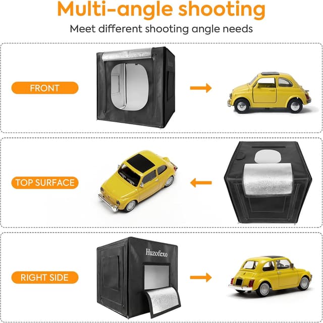 Detalle 2 de Huzofexo Professional Dimmable Shooting Tent Kit with CRI98 LED Light and 6 Backdrops (60cm) – Rotatable light box photo studio