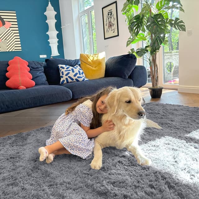 Detalle 2 de Homaxy Fluffy Shaggy Rug (120 x 160 cm) – Large anti-slip, machine washable shaggy carpet in grey