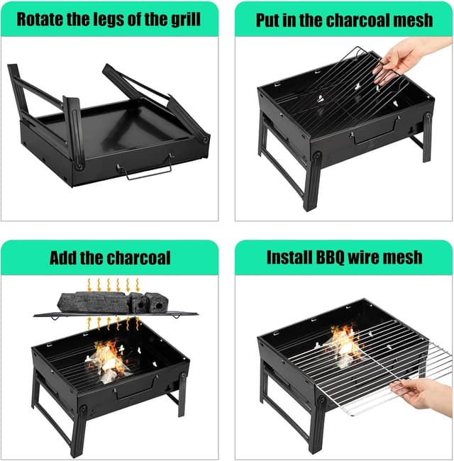 Detalle de Uten petit barbecue pliable à charbon pour table, compact et transportable