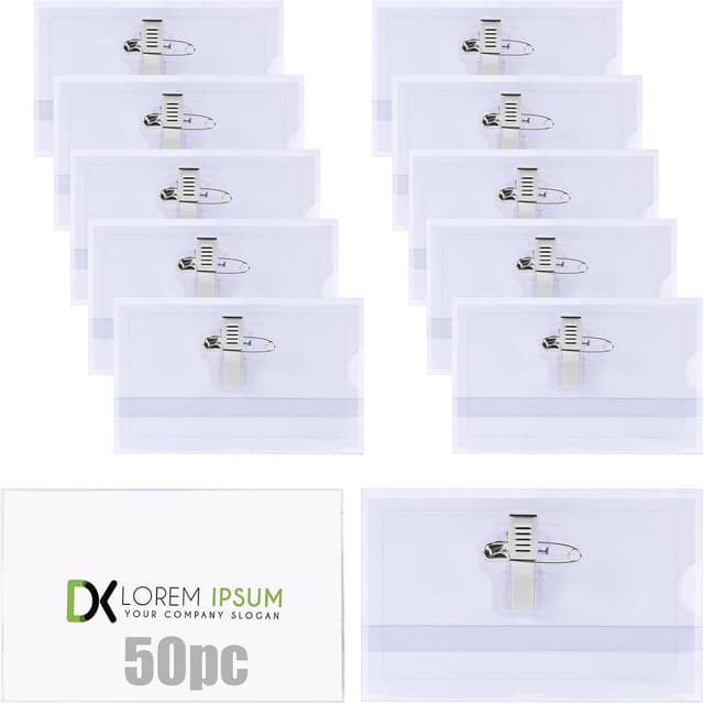 Detalle de Vicloon Name Badges with Clip and Pin (50 Clear Badge Holders) – waterproof PVC ID card holders for staff, school and events