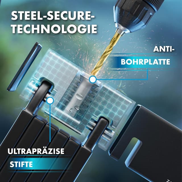 Detalle 2 de Zenacross Faltschloss für Fahrrad (100 cm) mit Halterung – SteelSecure-Technologie