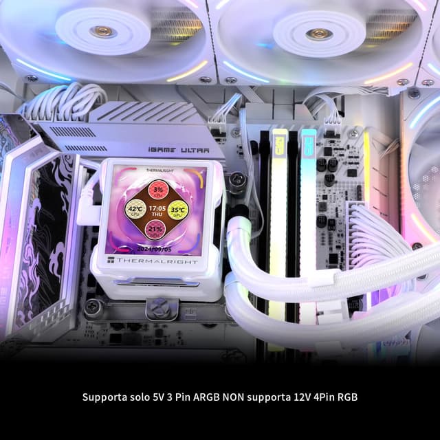 Detalle 2 de TR Elite Vision 360 ARGB White liquid CPU cooler con display IPS LCD 2,73" (360 mm) per AM5 e Intel 1700/1851