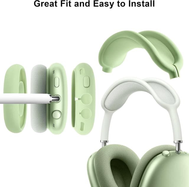 Detalle de Ainiv silicone case covers for AirPods Max (green) – headband, ear pads & ear cup protection