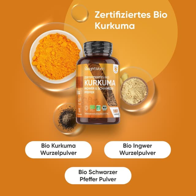 Detalle 2 de WeightWorld Kurkuma Kapseln 180 Stk 💊