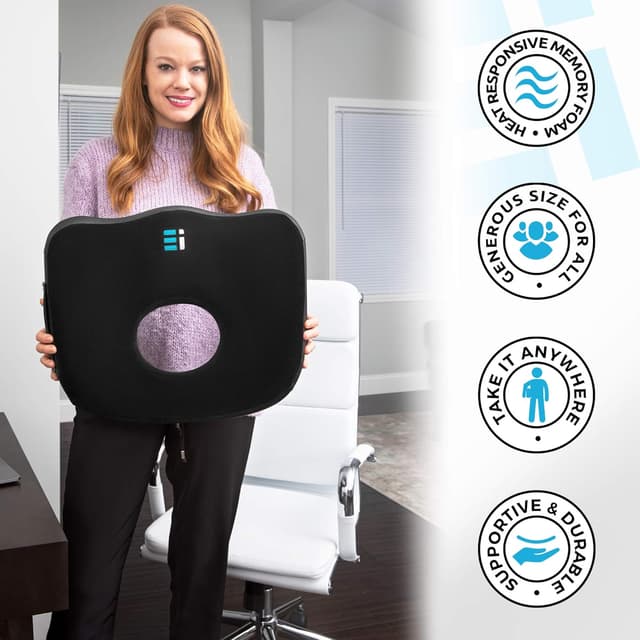 Detalle 1 de Large Donut Cushion for Coccyx Pain (Premium Orthopaedic Memory Foam Seat Cushion) – for tailbone relief