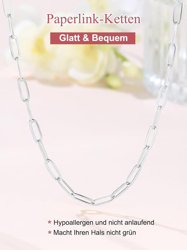 Detalle de FOCALOOK Gliederkette Damen aus 316L Edelstahl – Trombone-/Büroklammer-Kettenglieder, 3 mm breit