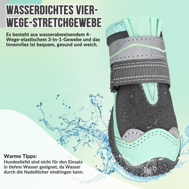 Detalle 2 de SlowTon Hundeschuhe Pfotenschutz (4 Stück) – wasserdichte Outdoor-Schuhe mit reflektierendem Klettverschluss
