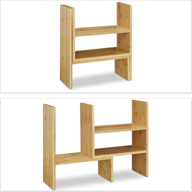 Detalle de Relaxdays Organizer in bambù regolabile per scrivania, cucina e bagno (altezza 40 cm)