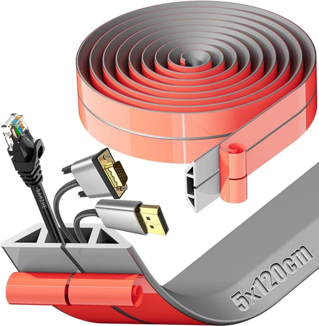 Detalle de SWTYExt selbstklebender Kabelkanal für den Boden, 1,2 m x 5 cm, grau (flexibler PVC-Kabelschutz)