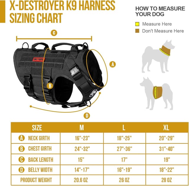 Detalle 2 de OneTigris Large Tactical Dog Harness (No Pull) – Adjustable Vest with Handle, 2 Leash Clips and Hook & Loop Patches, Black (M)