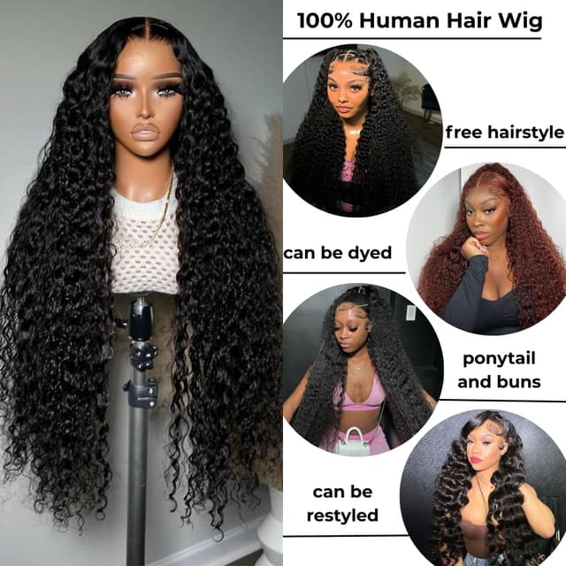 Detalle de ADORHTUE 32 Inch Water Wave 13x6 HD Lace Front Wig (Human Hair, Pre-Plucked, 200 Density)