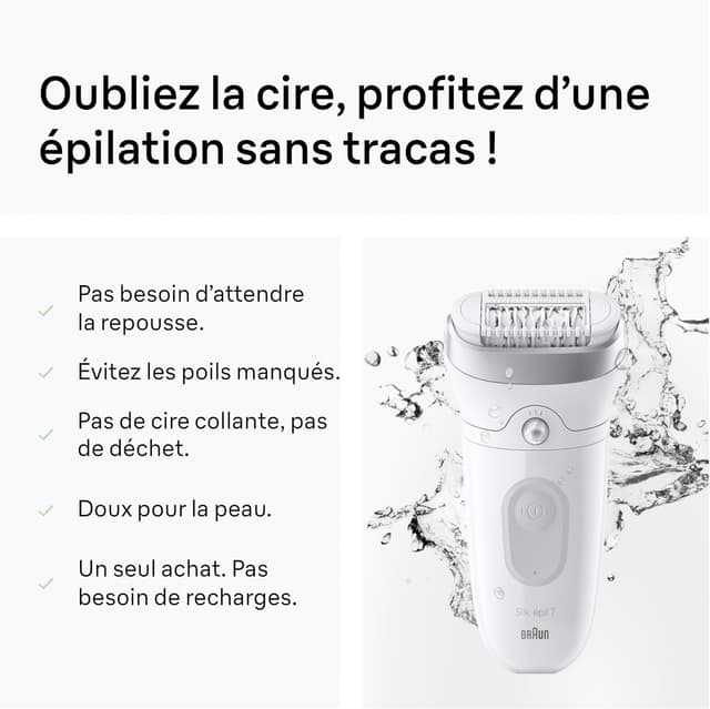 Detalle de Braun Silk·épil 7 (7-011) épilateur électrique femme étanche argent, tête large et embout de massage