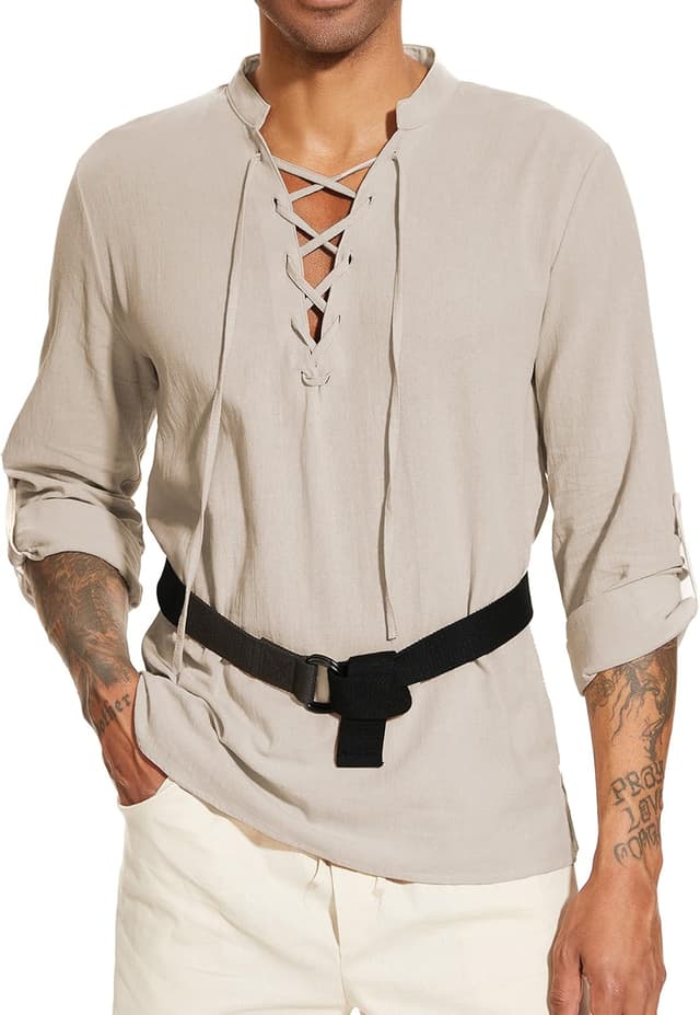 Detalle 2 de LUYANA Leinenhemd Herren Langarm Freizeithemd