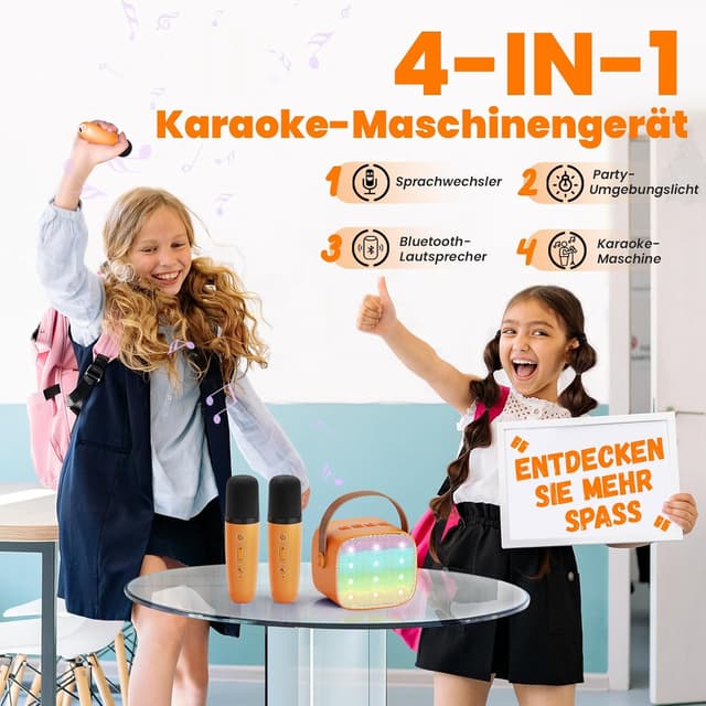 Detalle de Kinder-Karaoke-Maschine mit 2 Mikrofonen (Mini, Bluetooth & TF-Karte) – tragbares Karaoke-Set für 3–12 Jahre