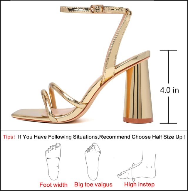 Detalle 2 de RIBONGZ Block Heels Prom Heeled Sandals for Women with Ankle Strap (Square Open Toe, Strappy High Heels)