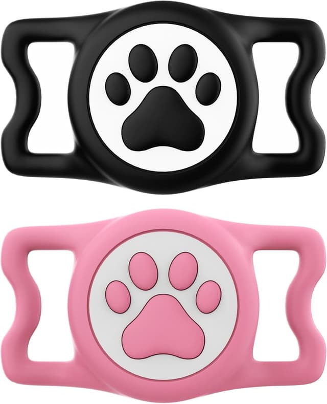 Detalle de ilFindYou IP68 Waterproof AirTag Dog Collar Holder (Black & Pink) — Silicone Case Compatible with Apple AirTags