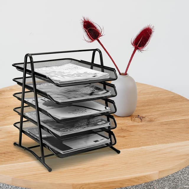 Thumbnail 6 de HIHOBDAY 5-Tier Sliding Paper Organiser (Mesh Letter Tray) for A4 Desk Storage