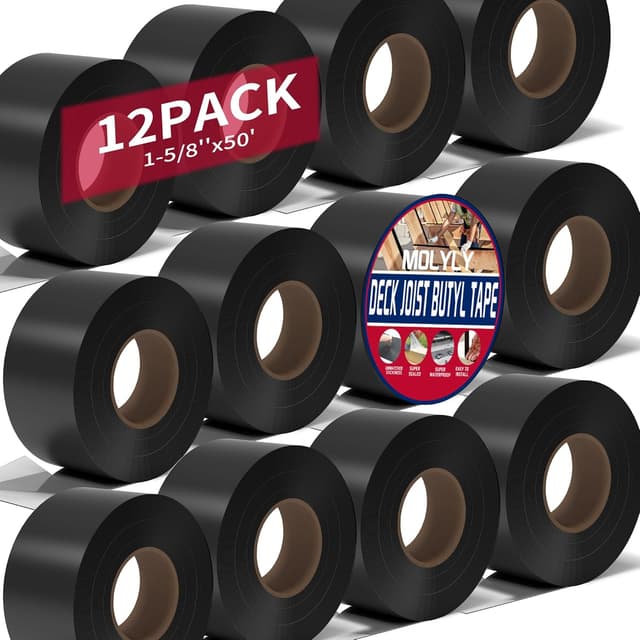 Detalle de MOLYLY Butyl Deck Joist Tape (1-5/8 in x 50 ft) — 12 Rolls Waterproof & Anti-Corrosion Sealing Tape
