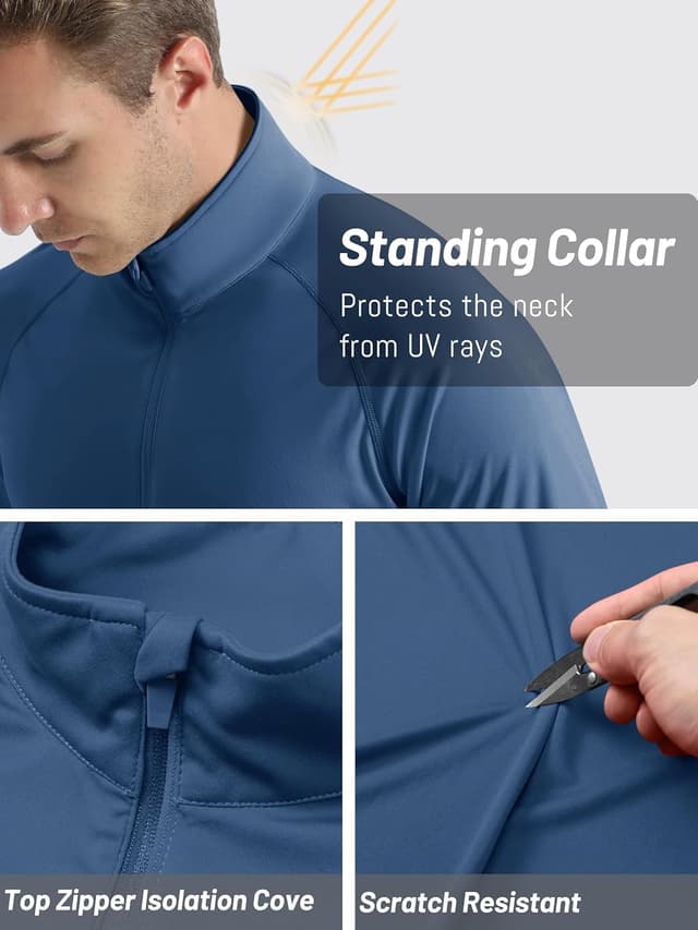 Detalle 2 de TACVASEN Herren UV-Schutz 1/4-Reißverschluss Langarm-Rashguard (UPF 50+) – Sportshirt mit Stehkragen