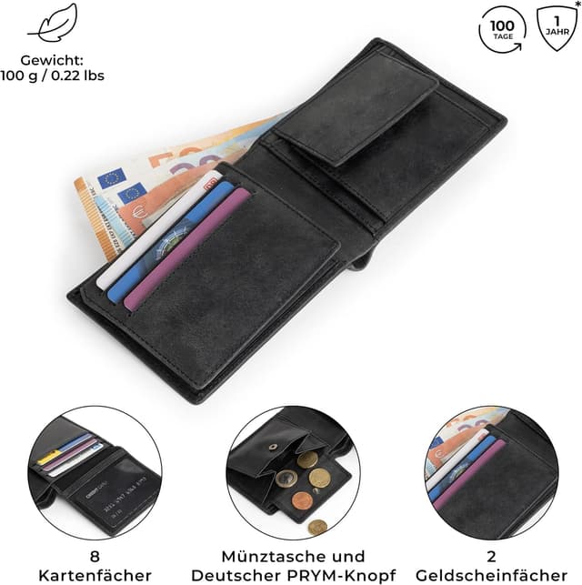 Detalle de Berliner Bags Vintage Geldbörse Peter aus Leder (RFID, TÜV) – Dunkelgrau