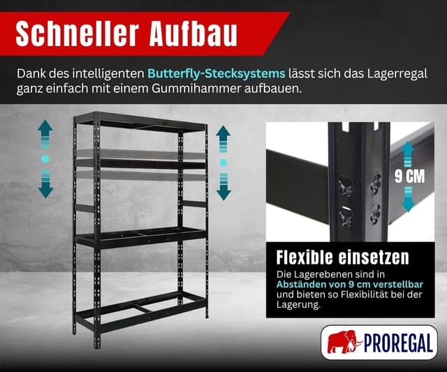 Thumbnail 5 de PROREGAL Reifenregal Tiger für bis zu 12 Reifen (180 x 120 x 40 cm) – Werkstatt- & Lagerregal in Schwarz