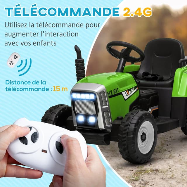 Detalle 2 de HOMCOM Tracteur électrique 12V avec remorque enfants