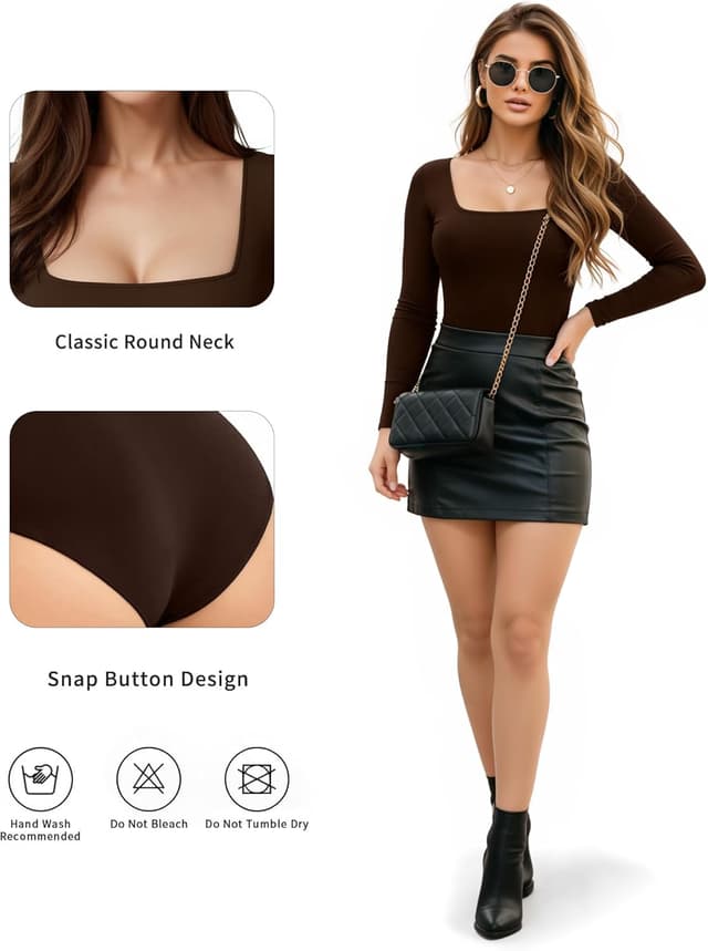 Detalle 2 de ALGALAROUND square neck long sleeve bodysuit for women (cotton & elastane)