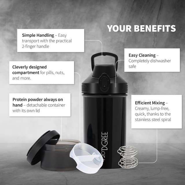 Detalle de 720°DGREE uberShaker Shaker Protéiné 550 ml avec compartiment à poudre – étanche, Tritan sans BPA