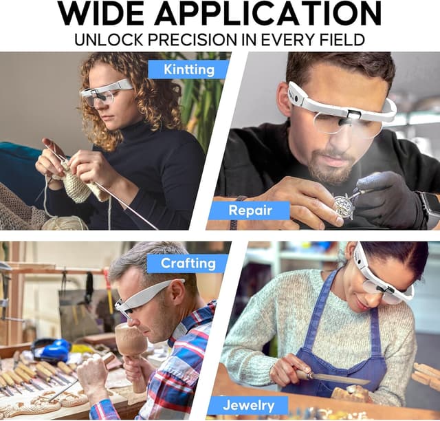 Thumbnail 6 de Exgoon Magnifying Glasses with Light (1.5X to 5X) with 4 Detachable Lenses, Rechargeable Headband Magnifier – White