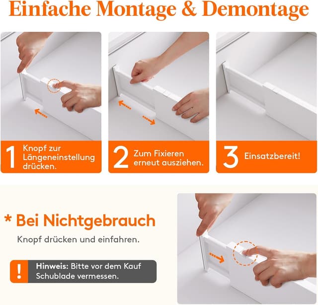 Detalle de Lifewit 4er Set Schubladentrenner, verstellbar für Schubladen-Innenlängen 34–50 cm (weiß)