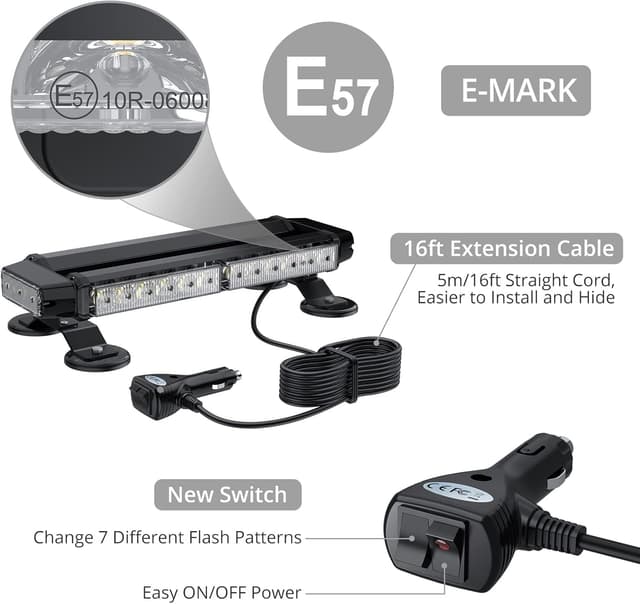 Detalle de Justech 30LEDs Car Emergency Light Bar 30W amber strobe with magnetic base (12V/24V)