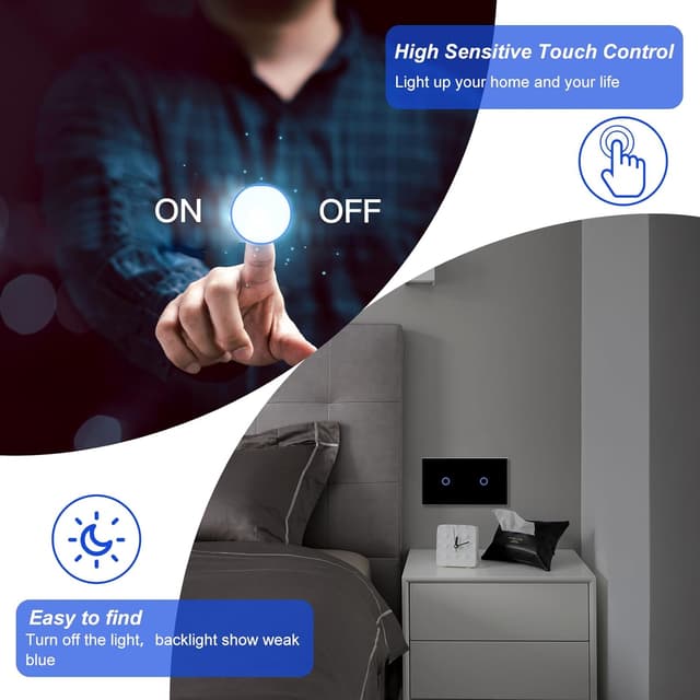 Detalle 2 de BSEED Interruptor táctil 1G2V Negro