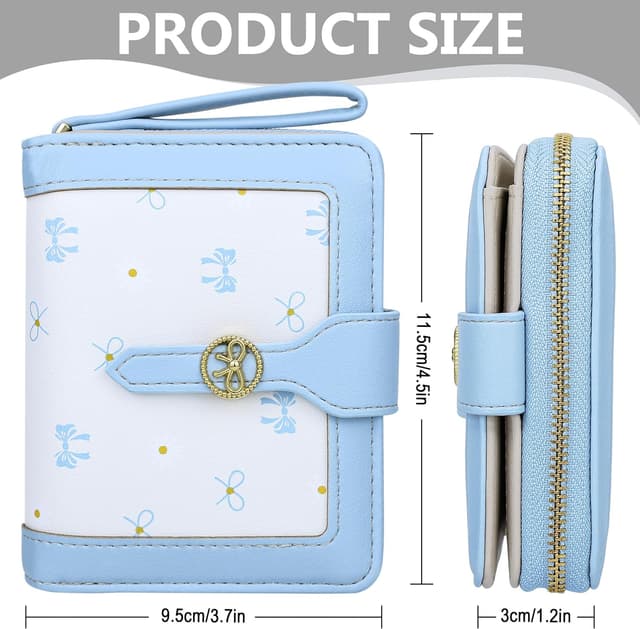 Detalle de Farcauo mini porte-monnaie pour femme à nœud bleu – format portefeuille compact