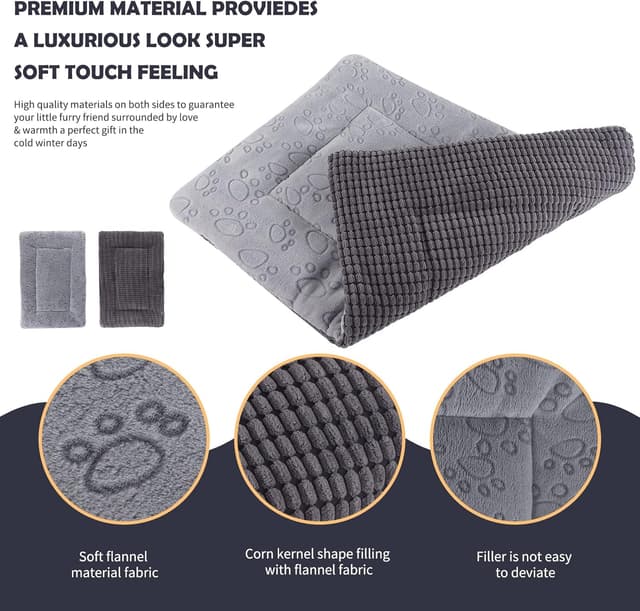 Detalle 2 de IEUUMLER Hundebett Waschbare Hundematte FC014 (Grau, 91 × 58 cm) – reversible Flauschdecke zum Unterwegs