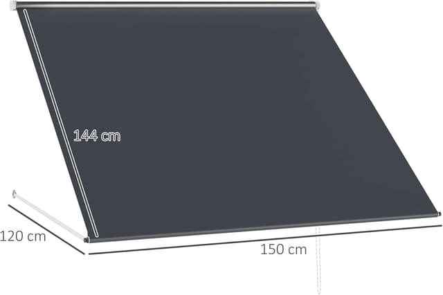 Thumbnail 6 de Outsunny store banne manuel rétractable à inclinaison réglable 150 x 120 cm, gris foncé