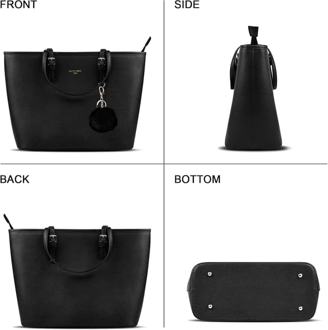 Detalle 2 de URAQT Women’s 15.6-inch Large PU Leather Top-Handle Tote Bag with Wallet & Card Holder (Black)