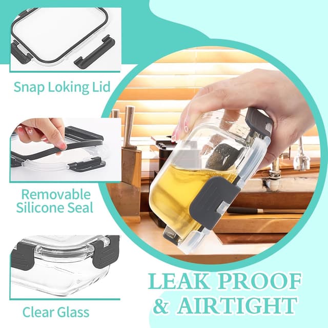 Detalle de Skroam 10 Pack Glass Food Storage Containers with Lids (BPA Free, Leak Proof, Airtight)