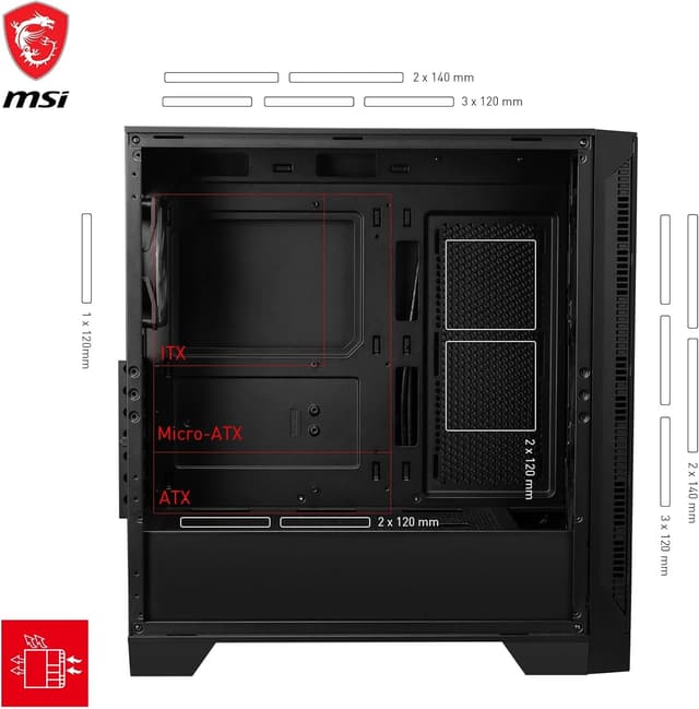 Detalle de MSI MAG Forge 320R Airflow : boîtier PC moyen tour ATX pensé pour le refroidissement et les GPU RTX 40