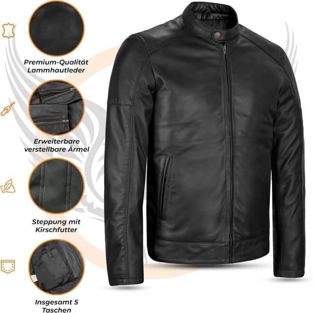 Detalle de Leatherick Herren Premium Nappa Schafsleder Cafe Racer Bikerjacke in Braun/Schwarz