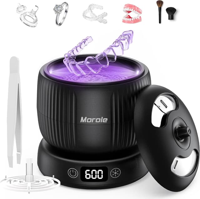 Detalle de Morole Ultraschallreinigungsgerät (45.000 Hz) 200 ml mit UV-Lampe – für Zahnschienen, Retainer, Aligner, Prothesen, Zahnbürsten & Schmuck