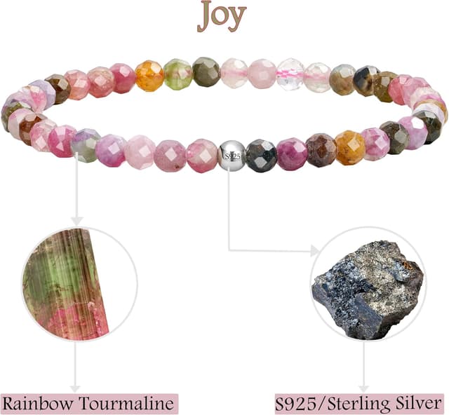 Detalle 2 de Farfume Edelstein-Perlenarmband mit 4 mm Turmalin und 925 Sterling-Silber (elastisch, Chakra/Spirituell)