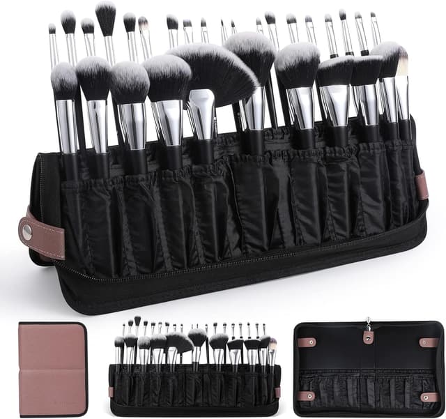 Detalle de DUcare Makeup Brushes Organiser Bag (Portable Cosmetic Case) – Brown, 1 piece