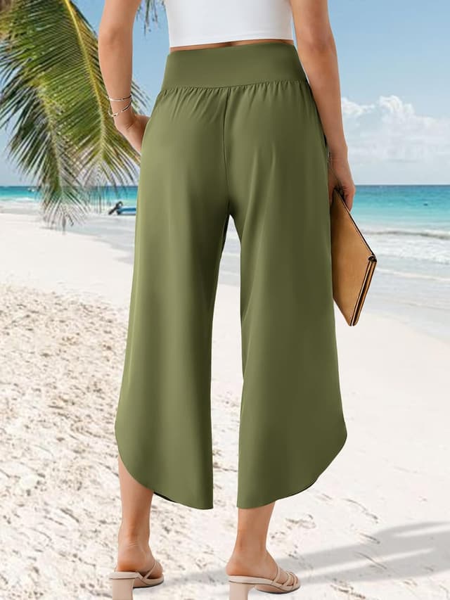 Detalle 2 de Phophila Wide Leg Capri Pants for Women — Crossover High-Waist Casual Palazzo Slacks with Pockets