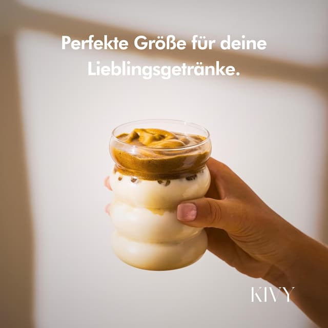 Detalle de KIVY Bubble Trinkgläser-Set (350 ml) mit Glas-Strohhalmen – Longdrinkgläser für Eiskaffee, Wasser & Cocktails