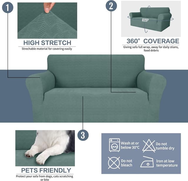 Thumbnail 3 de Ystyle copridivano 2 posti con braccioli super elasticizzato antigraffio, antiscivolo e lavabile verde