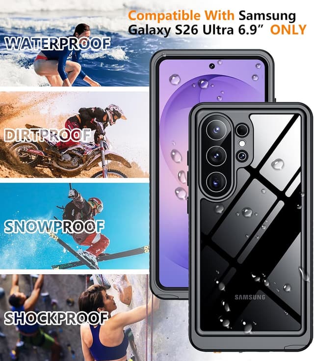 Detalle de Temdan Waterproof Case for Samsung Galaxy S26 Ultra (6.9-inch) — IP68 Rugged Full-Body Protection with Built-in Screen & Lens Covers
